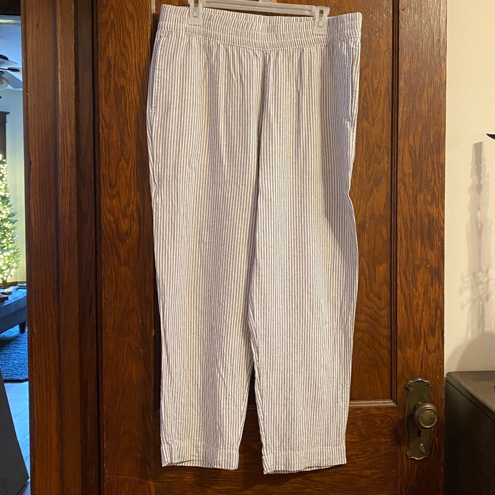 Women's Striped Elastic-Waist Pull-On Pants - Light Blue/White